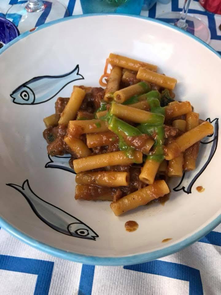 Ziti pasta with fish ragu